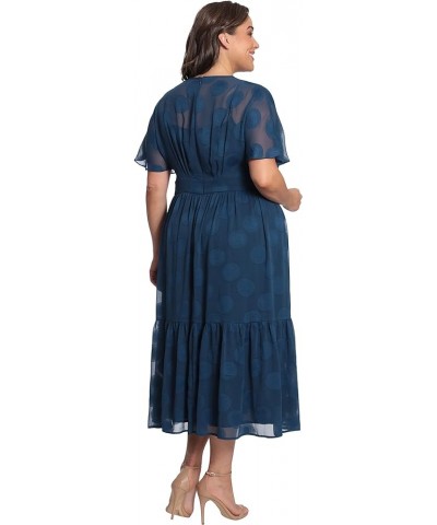 Women's Plus Size Flutter Sleeve V-Neck Midi Dress with Tiered Skirt Insignia Blue $39.31 Dresses