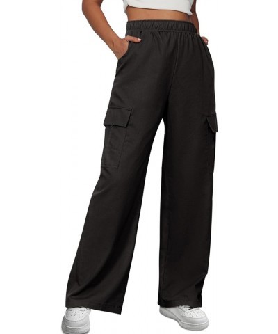 Simplee Women's High Waisted Cargo Pants Casual Baggy Wide Leg Linen Pants with Pockets A-black $14.00 Pants