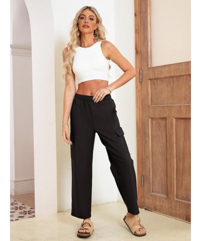 Simplee Women's High Waisted Cargo Pants Casual Baggy Wide Leg Linen Pants with Pockets A-black $14.00 Pants