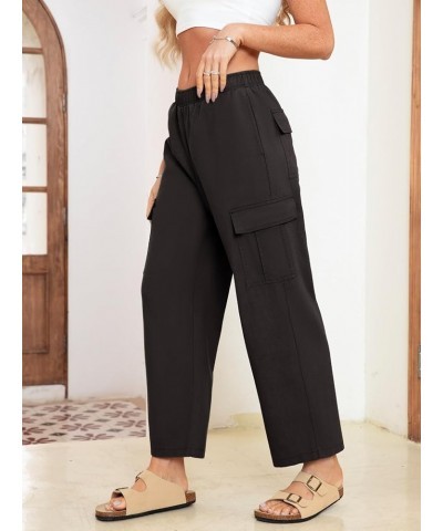 Simplee Women's High Waisted Cargo Pants Casual Baggy Wide Leg Linen Pants with Pockets A-black $14.00 Pants