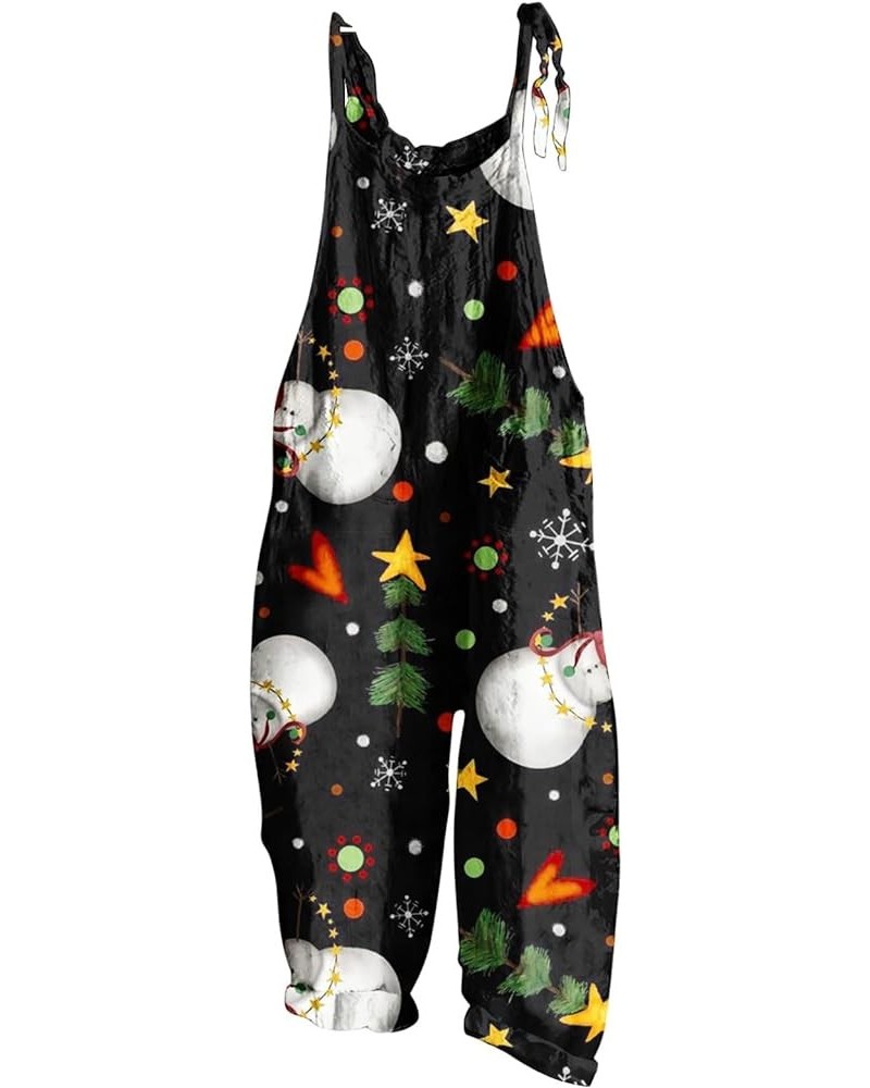 Christmas Loose Overalls for Women Santa Claus Snowman Penguin Prints Jumpsuits Snowflake Star Printed Rompers 01-black $8.83...