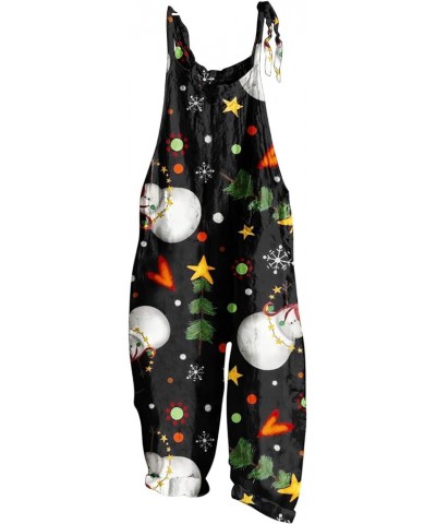 Christmas Loose Overalls for Women Santa Claus Snowman Penguin Prints Jumpsuits Snowflake Star Printed Rompers 01-black $8.83...