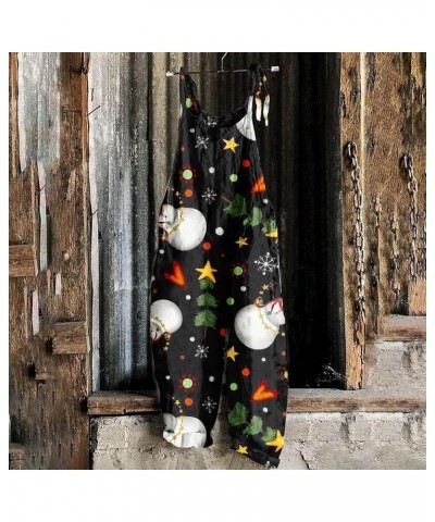 Christmas Loose Overalls for Women Santa Claus Snowman Penguin Prints Jumpsuits Snowflake Star Printed Rompers 01-black $8.83...