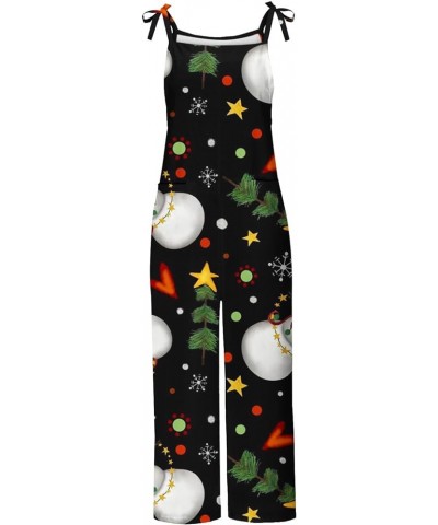 Christmas Loose Overalls for Women Santa Claus Snowman Penguin Prints Jumpsuits Snowflake Star Printed Rompers 01-black $8.83...