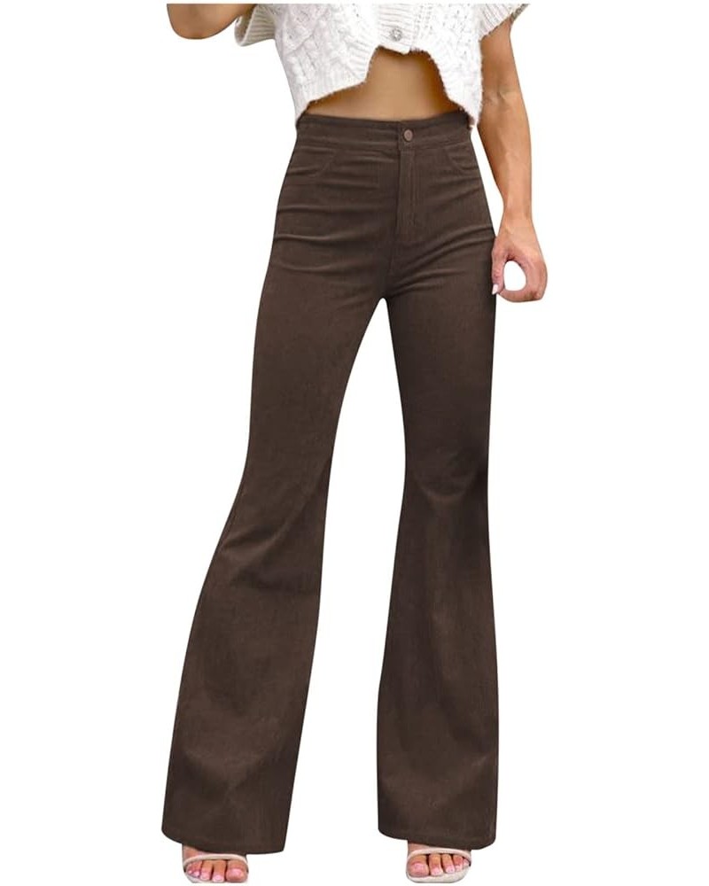 Womens Casual Work Pants Button Up Palazzo Pants Cozy Pockets Corduroy High Waisted Trousers Business Lounge Pants Brown 3 $1...