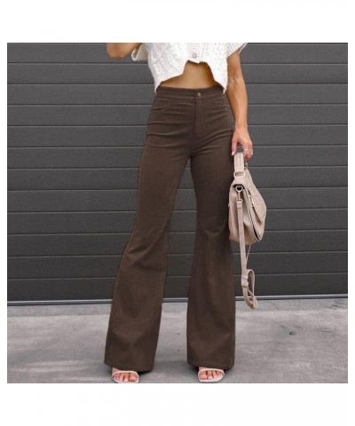 Womens Casual Work Pants Button Up Palazzo Pants Cozy Pockets Corduroy High Waisted Trousers Business Lounge Pants Brown 3 $1...