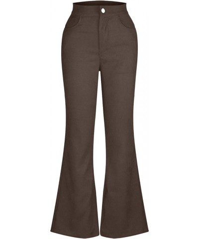 Womens Casual Work Pants Button Up Palazzo Pants Cozy Pockets Corduroy High Waisted Trousers Business Lounge Pants Brown 3 $1...