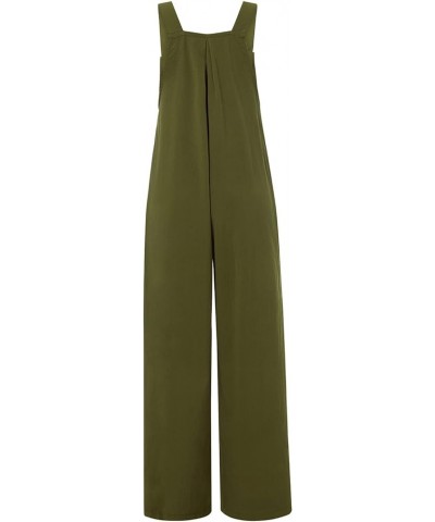 Women's Wide Leg Jumpsuits Plus Size Button Suspender Overalls Loose One Piece Baggy Rompers with Pockets A-army Green $12.00...