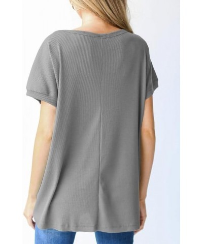 Women's T Shirts Casual Waffle Knit Tops Loose Crewneck Short Sleeve Shirt B Grey $14.84 T-Shirts