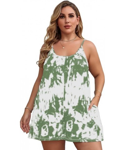 Women's Plus Size Tie Dye Cami Romper with Pockets Short Jumpsuit Light Green $18.71 Rompers