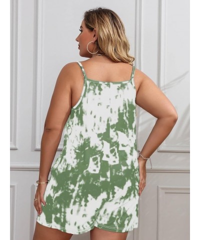 Women's Plus Size Tie Dye Cami Romper with Pockets Short Jumpsuit Light Green $18.71 Rompers