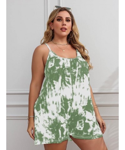 Women's Plus Size Tie Dye Cami Romper with Pockets Short Jumpsuit Light Green $18.71 Rompers