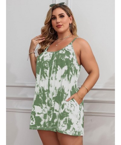 Women's Plus Size Tie Dye Cami Romper with Pockets Short Jumpsuit Light Green $18.71 Rompers