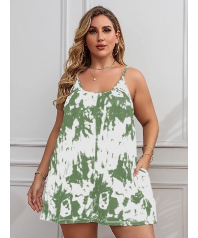 Women's Plus Size Tie Dye Cami Romper with Pockets Short Jumpsuit Light Green $18.71 Rompers