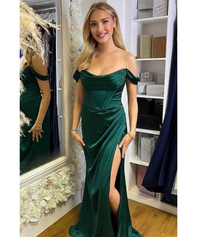 Women's Satin Bridesmaid Dresses for Wedding Off The Shoulder Prom Dress Long Formal Evening Gown Lilac $31.25 Dresses