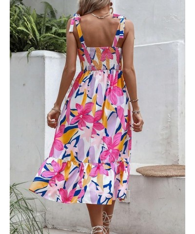 Women's Summer Boho Dress Floral Print Spaghetti Strap Square Neck Shirred Maxi Dress Beach Sun Dress Pink and Yellow $26.87 ...