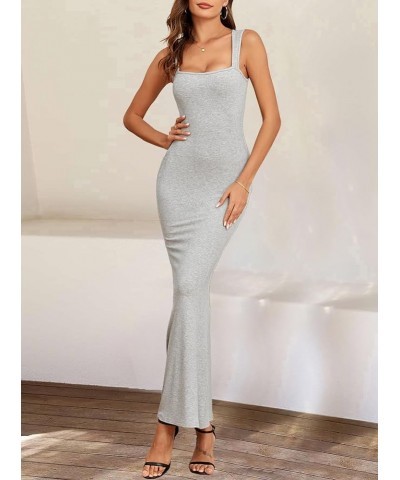 Women's 2024 Sexy Square Neck Sleeveless Bodycon Maxi Dress Elegant Ribbed Lounge Long Dresses Light Grey $13.24 Dresses