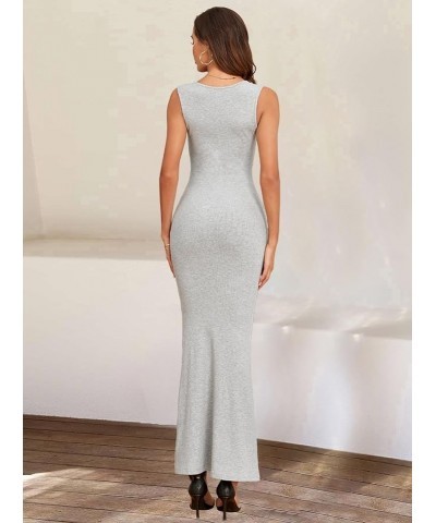 Women's 2024 Sexy Square Neck Sleeveless Bodycon Maxi Dress Elegant Ribbed Lounge Long Dresses Light Grey $13.24 Dresses