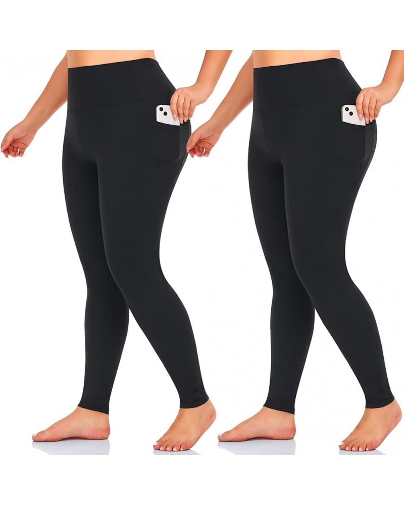 Plus Size Leggings for Women-Stretchy X-Large-4X Tummy Control High Waist Spandex Workout Black Yoga Chef Pants 4-black,black...