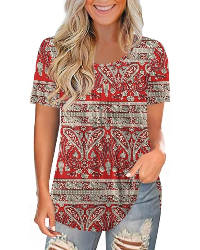 Women's Plus Size Tops Casual Blouse Short Sleeve Lace Tunic Tops Fit Flare, M-4XL Red $13.63 Tops