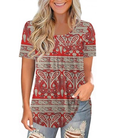 Women's Plus Size Tops Casual Blouse Short Sleeve Lace Tunic Tops Fit Flare, M-4XL Red $13.63 Tops