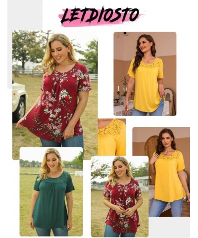 Women's Plus Size Tops Casual Blouse Short Sleeve Lace Tunic Tops Fit Flare, M-4XL Red $13.63 Tops