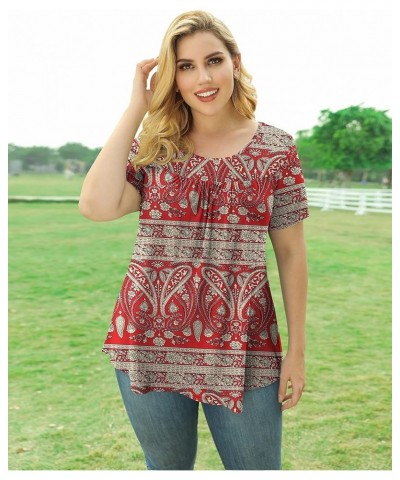 Women's Plus Size Tops Casual Blouse Short Sleeve Lace Tunic Tops Fit Flare, M-4XL Red $13.63 Tops