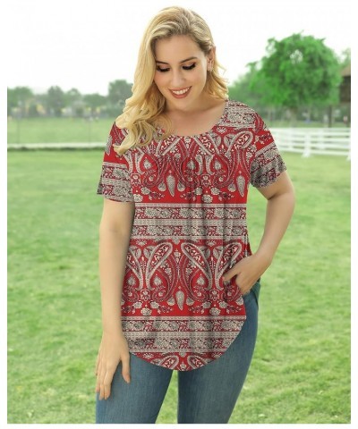 Women's Plus Size Tops Casual Blouse Short Sleeve Lace Tunic Tops Fit Flare, M-4XL Red $13.63 Tops