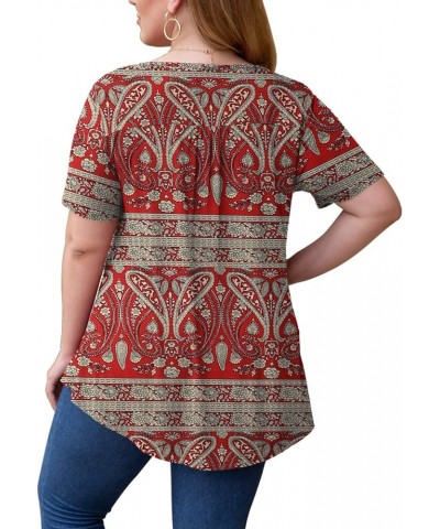 Women's Plus Size Tops Casual Blouse Short Sleeve Lace Tunic Tops Fit Flare, M-4XL Red $13.63 Tops