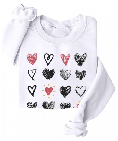 Women Valentine's Day Sweatshirts Crewneck Blouses Casual Pullover Tops Printed Love Heart Graphic Long Sleeve Shirts 5-white...