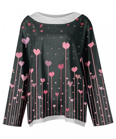 Women Valentine's Day Sweatshirts Crewneck Blouses Casual Pullover Tops Printed Love Heart Graphic Long Sleeve Shirts 5-white...