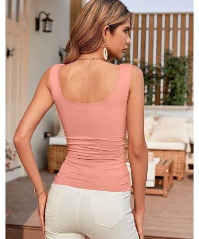 Womens Tank Tops 2024 Scoop Neck Sleeveless Ruched Shirts Slim Fit Summer Spring Fashion Clothes Casual Basic Tops Coral $14....