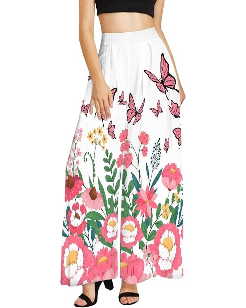 Womens Palazzo Pants Floral Pants for Women Plus Size Wide Leg Pants Lounge Casual Flowy High Waist Palazzo Pants Pink Floral...