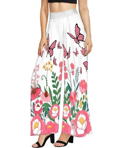 Womens Palazzo Pants Floral Pants for Women Plus Size Wide Leg Pants Lounge Casual Flowy High Waist Palazzo Pants Pink Floral...