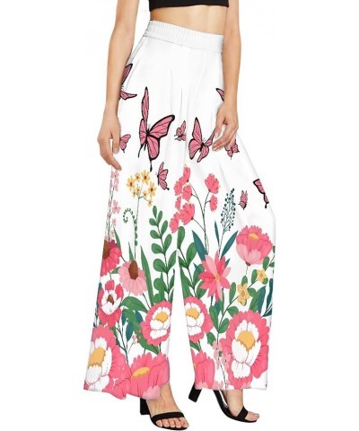 Womens Palazzo Pants Floral Pants for Women Plus Size Wide Leg Pants Lounge Casual Flowy High Waist Palazzo Pants Pink Floral...