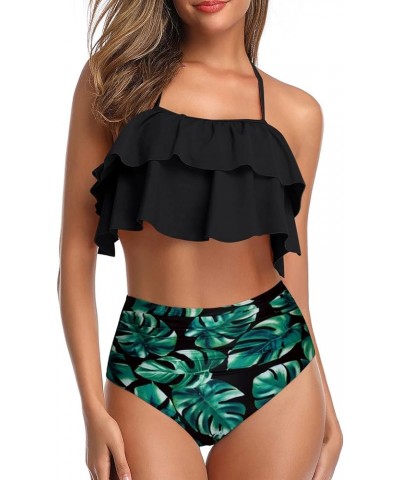 Women Two Piece Swimsuits High Waisted Bikini Teen Ruffle Tummy Control Bottoms Halter Bathing Suits Black 1 $19.37 Swimsuits