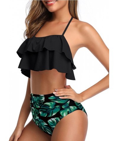 Women Two Piece Swimsuits High Waisted Bikini Teen Ruffle Tummy Control Bottoms Halter Bathing Suits Black 1 $19.37 Swimsuits