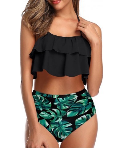 Women Two Piece Swimsuits High Waisted Bikini Teen Ruffle Tummy Control Bottoms Halter Bathing Suits Black 1 $19.37 Swimsuits