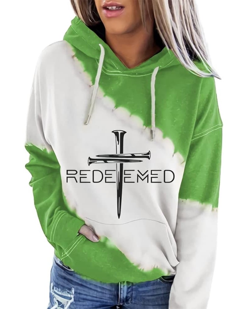 Women's Redeemed Faith Cross Print Hoodie Jesus Has My Back Hoodie Faith Christian Shirt Redeemed Cross Nails Shirt Green $17...