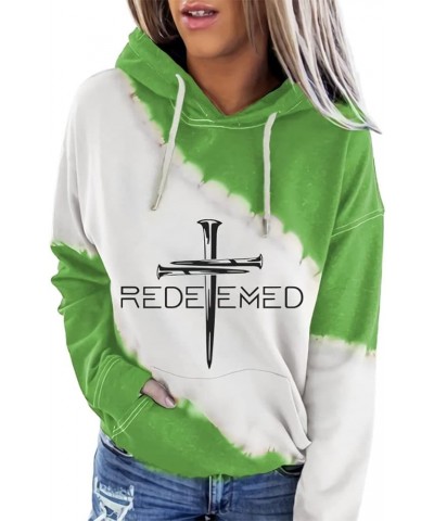 Women's Redeemed Faith Cross Print Hoodie Jesus Has My Back Hoodie Faith Christian Shirt Redeemed Cross Nails Shirt Green $17...