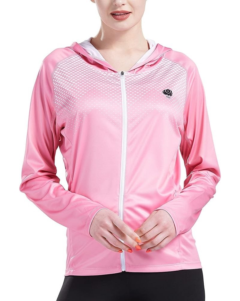 Women's UPF 50+ Sun Protection Shirt Printed UV Hoodie Jacket Full Zip with Pockets Pink 01 $32.23 Jackets