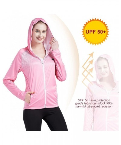 Women's UPF 50+ Sun Protection Shirt Printed UV Hoodie Jacket Full Zip with Pockets Pink 01 $32.23 Jackets