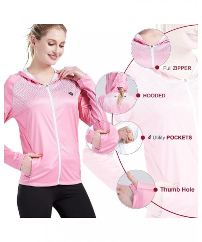 Women's UPF 50+ Sun Protection Shirt Printed UV Hoodie Jacket Full Zip with Pockets Pink 01 $32.23 Jackets