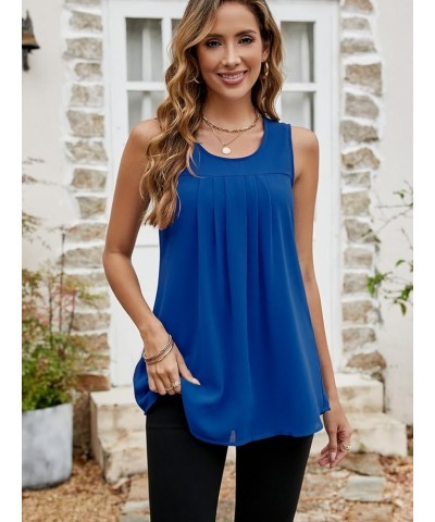 Women's Sleeveless Tunic Tops Double Layers Summer Casual Chiffon Blouse Tank Tops Dark Blue $10.00 Blouses