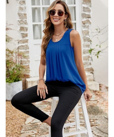 Women's Sleeveless Tunic Tops Double Layers Summer Casual Chiffon Blouse Tank Tops Dark Blue $10.00 Blouses