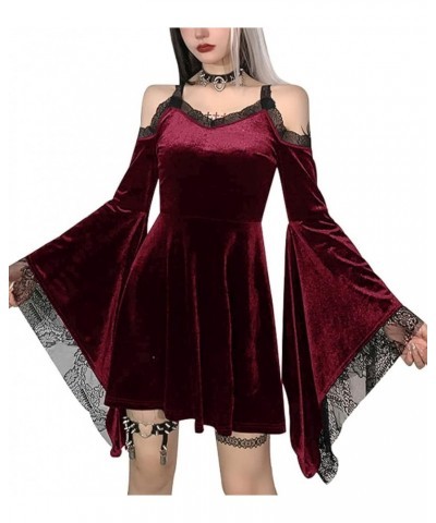 Gothic Sleeveless Lace Dress Halloween A-Line Mini Dress Summer Womens Spaghetti Strap Velvet Dresses Black Big Flare Sleeve ...