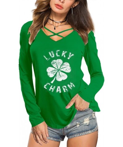 St. Patrick's Day Women's Lucky Charm Shamrock Clover Print Shirts Casual Irish Tops Green Lucky $19.31 T-Shirts