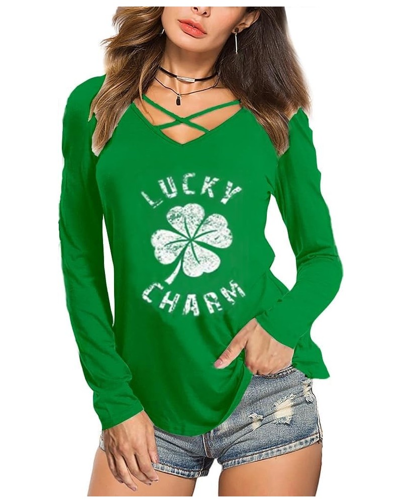 St. Patrick's Day Women's Lucky Charm Shamrock Clover Print Shirts Casual Irish Tops Green Lucky $19.31 T-Shirts