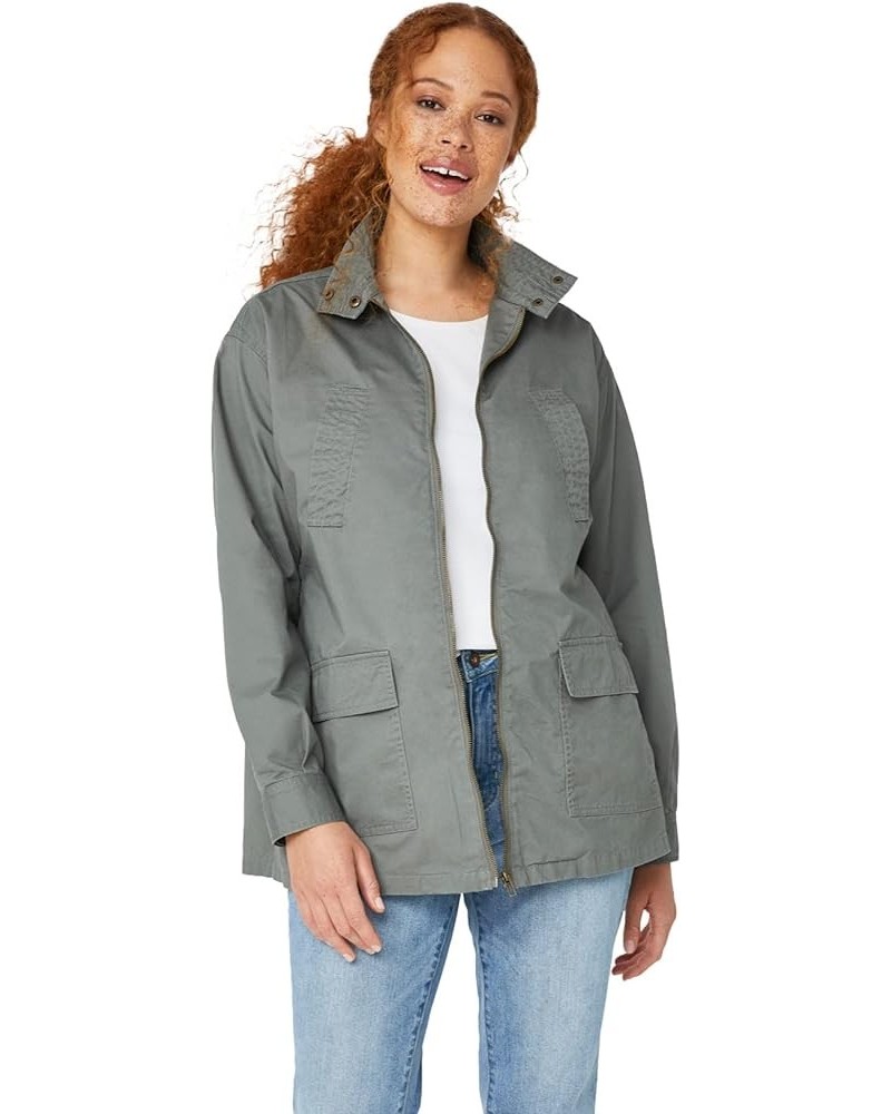 Women's Plus Size Camo Utility Jacket Lightweight with 4 Pockets Olive Grey $36.00 Jackets