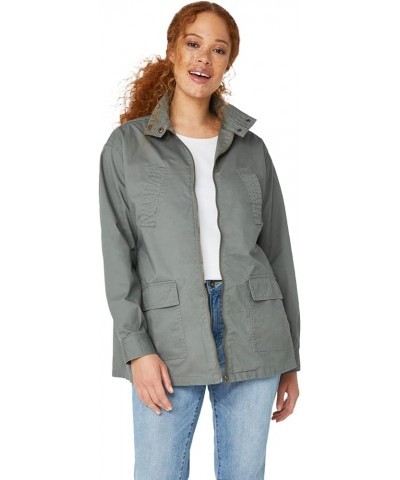 Women's Plus Size Camo Utility Jacket Lightweight with 4 Pockets Olive Grey $36.00 Jackets